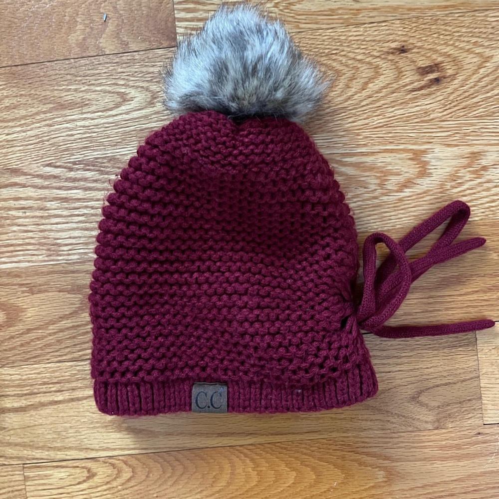 2/$20 - C.C Red and Gray Knit Pom Beanie Hat